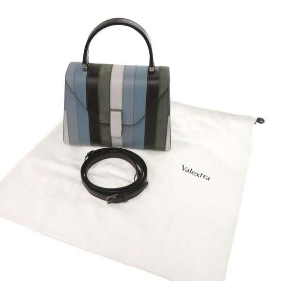 VALEXTRA Mini Iside Leather Blue 2way Handbag - Picture 3 of 11